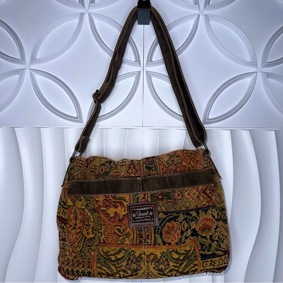 Fossil Vintage Fabric Print Crossbody with Velour Crossbody Strap Purse - Picture 4 of 6